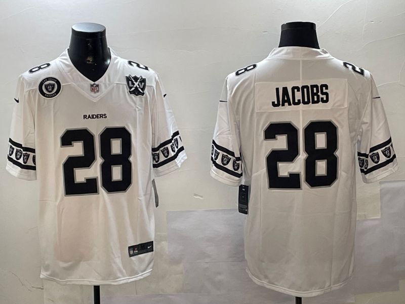 Men Oakland Raiders 28 Jacobs White Armband 2024 Nike Limited NFL Jersey style 3